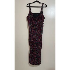 Ava &‎ Viv Women's Black Floral Print Lined Mesh Spaghetti Ruched Dress 2X